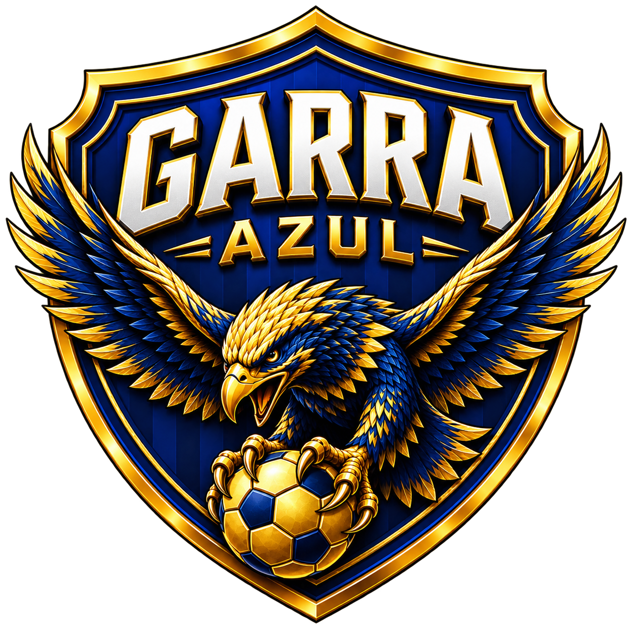 Escudo oficial do Garra Azul: águia dourada segurando uma bola